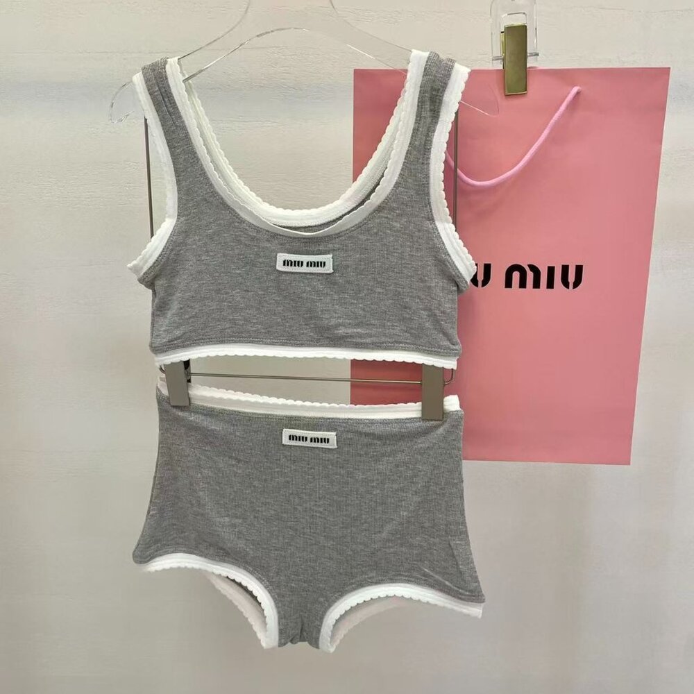 MIUMIU Grey Knit Swimsuit Set, Size M.